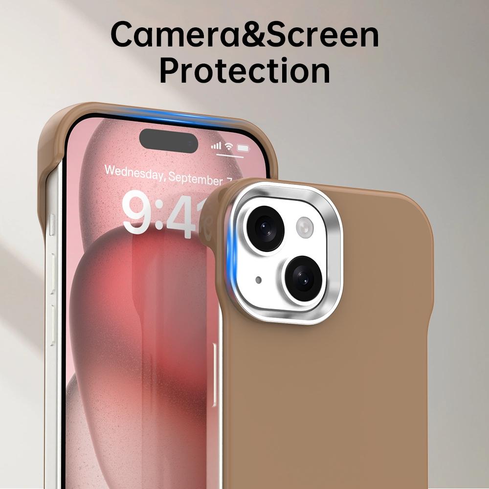 For iPhone 15 Ultra-Slim Frameless TPU + PET + PC Shockproof Phone Case - Brown - EDA009752912H