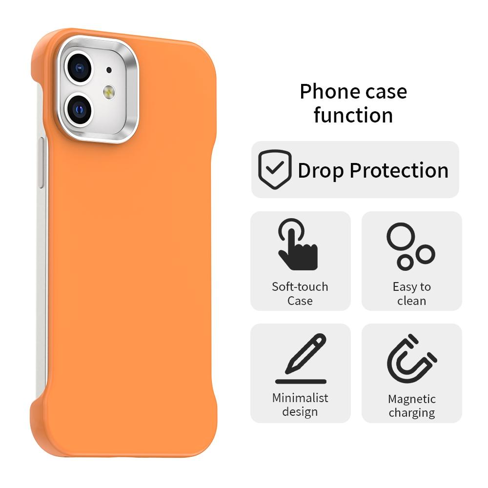 For iPhone 12 Ultra-Slim Frameless TPU + PET + PC Shockproof Phone Case - Orange - EDA009752920B