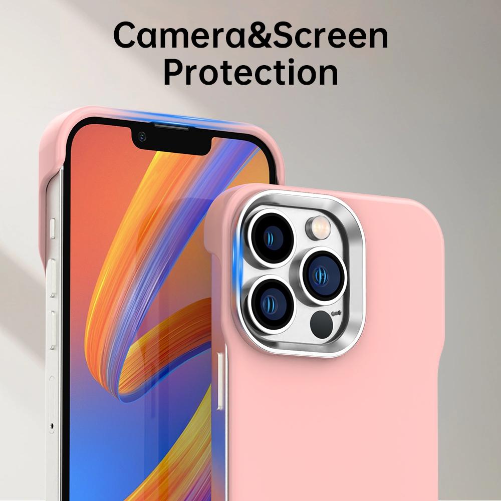 For iPhone 12 Pro Ultra-Slim Frameless TPU + PET + PC Shockproof Phone Case - Pink - EDA009752922C