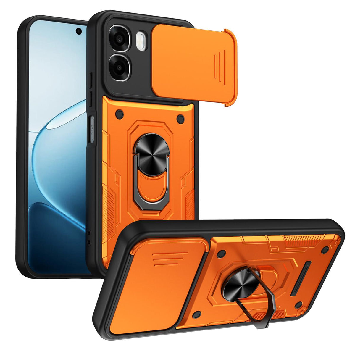 For OPPO A6 / A6x Global Nanshan Armor Sliding Camshield Ring Holder Phone Case - Orange - EDA009753001A
