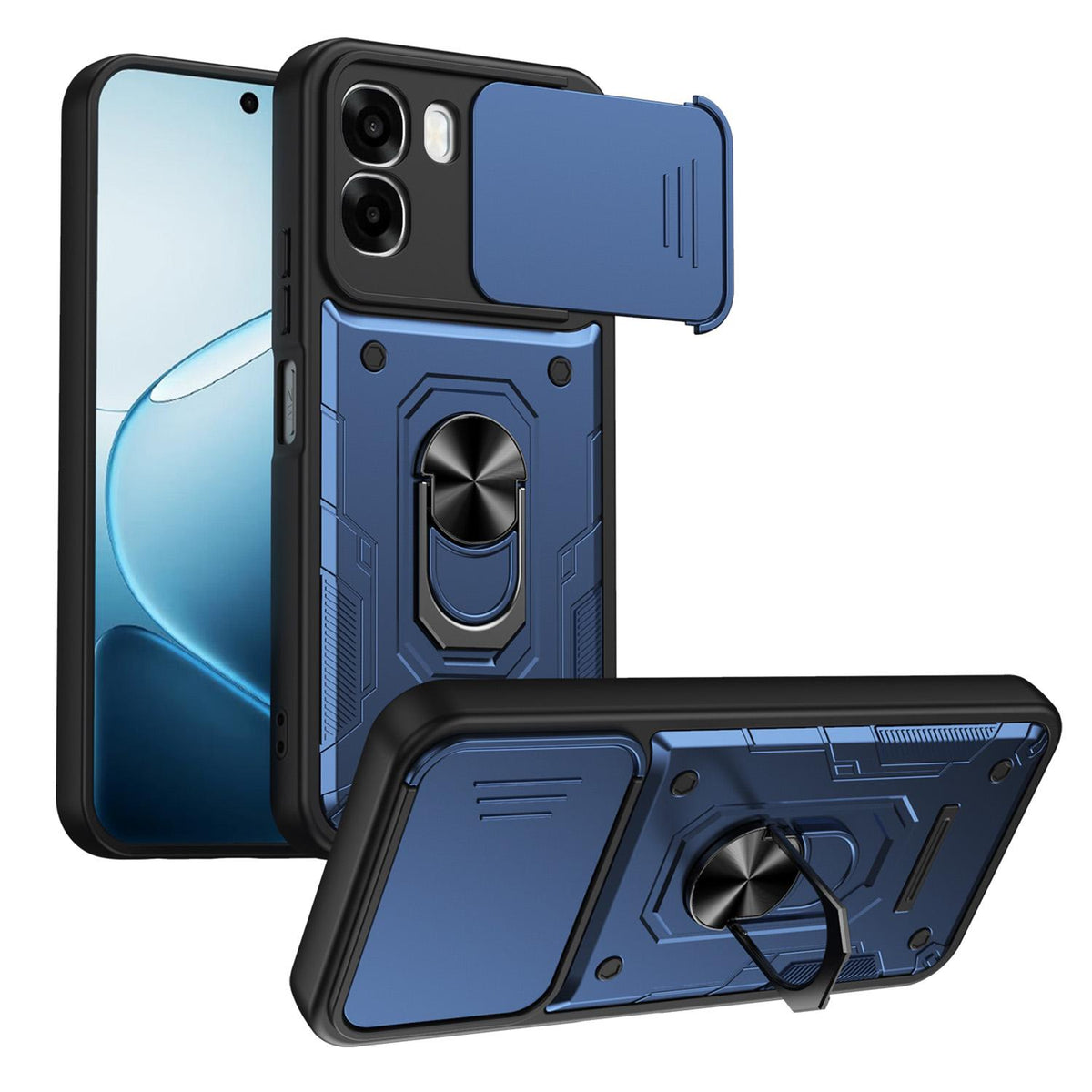 For OPPO A6 / A6x Global Nanshan Armor Sliding Camshield Ring Holder Phone Case - Blue - EDA009753001B