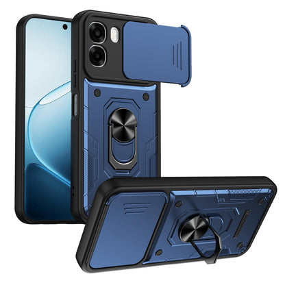 For OPPO A6 / A6x Global Nanshan Armor Sliding Camshield Ring Holder Phone Case - Blue - EDA009753001B