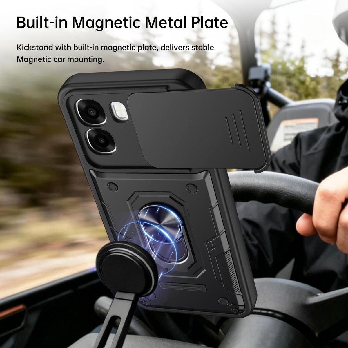 For OPPO A6 / A6x Global Nanshan Armor Sliding Camshield Ring Holder Phone Case - Blue - EDA009753001B