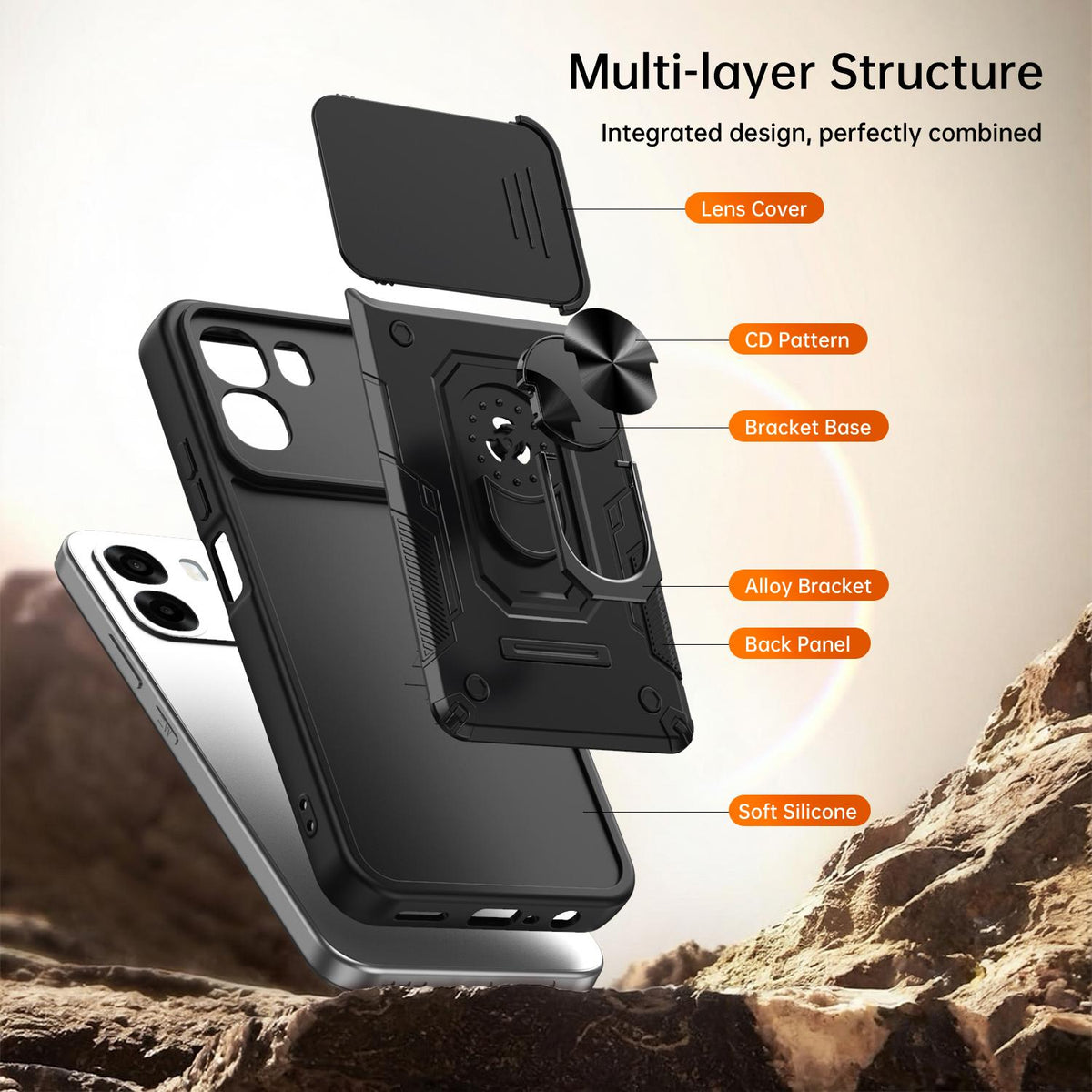 For OPPO A6 / A6x Global Nanshan Armor Sliding Camshield Ring Holder Phone Case - Blue - EDA009753001B