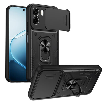 For OPPO A6 / A6x Global Nanshan Armor Sliding Camshield Ring Holder Phone Case - Black - EDA009753001C