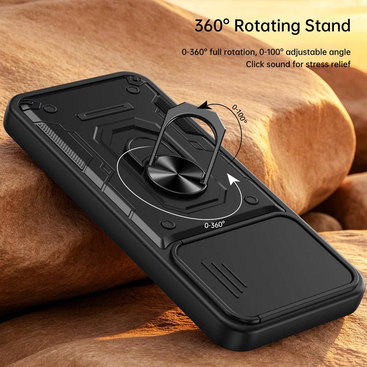 For OPPO A6 / A6x Global Nanshan Armor Sliding Camshield Ring Holder Phone Case - Black - EDA009753001C