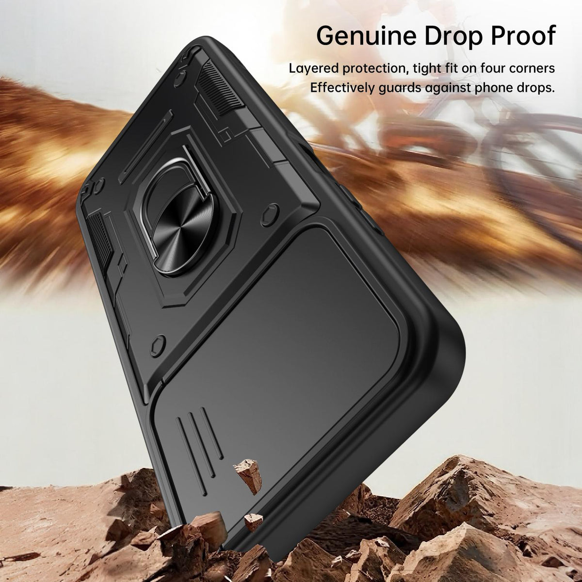 For OPPO A6 / A6x Global Nanshan Armor Sliding Camshield Ring Holder Phone Case - Black - EDA009753001C