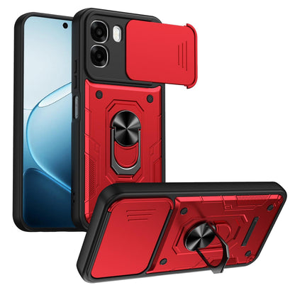For OPPO A6 / A6x Global Nanshan Armor Sliding Camshield Ring Holder Phone Case - Red - EDA009753001D