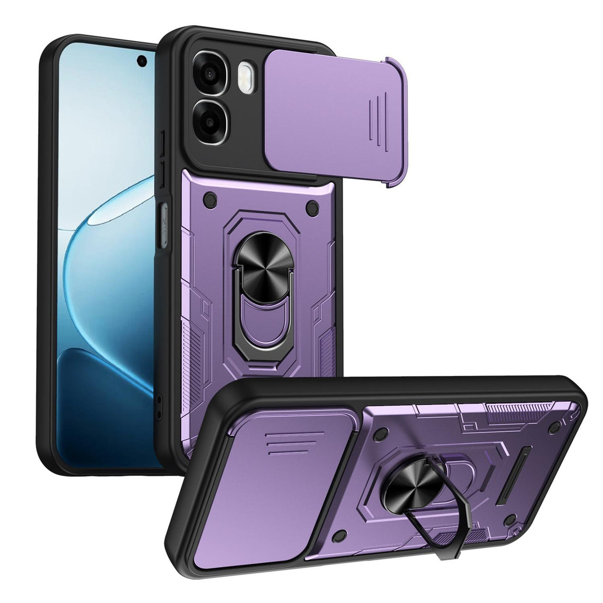 For OPPO A6 / A6x Global Nanshan Armor Sliding Camshield Ring Holder Phone Case - Purple - EDA009753001E