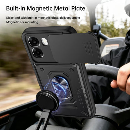 For OPPO A6 / A6x Global Nanshan Armor Sliding Camshield Ring Holder Phone Case - Purple - EDA009753001E