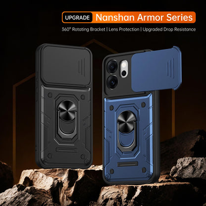 For OPPO Reno15 F / Reno14 F Nanshan Armor Sliding Camshield Ring Holder Phone Case - Orange - EDA009753002A