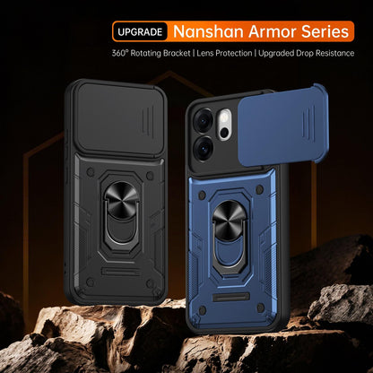 For OPPO Reno15 F / Reno14 F Nanshan Armor Sliding Camshield Ring Holder Phone Case - Red - EDA009753002D