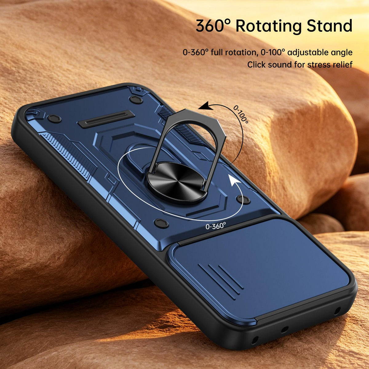 For OPPO Reno15 Pro 5G Global Nanshan Armor Sliding Camshield Ring Holder Phone Case - Blue - EDA009753004B