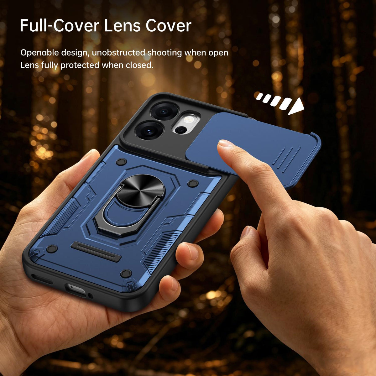 For OPPO Reno15 Pro 5G Global Nanshan Armor Sliding Camshield Ring Holder Phone Case - Blue - EDA009753004B