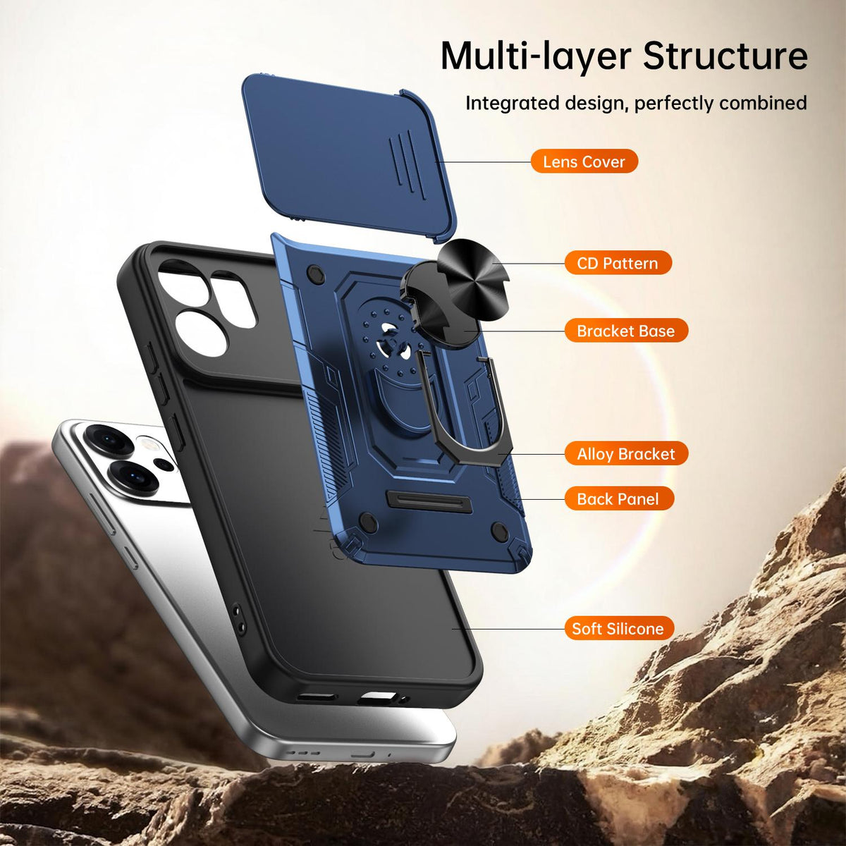 For OPPO Reno15 Pro 5G Global Nanshan Armor Sliding Camshield Ring Holder Phone Case - Blue - EDA009753004B