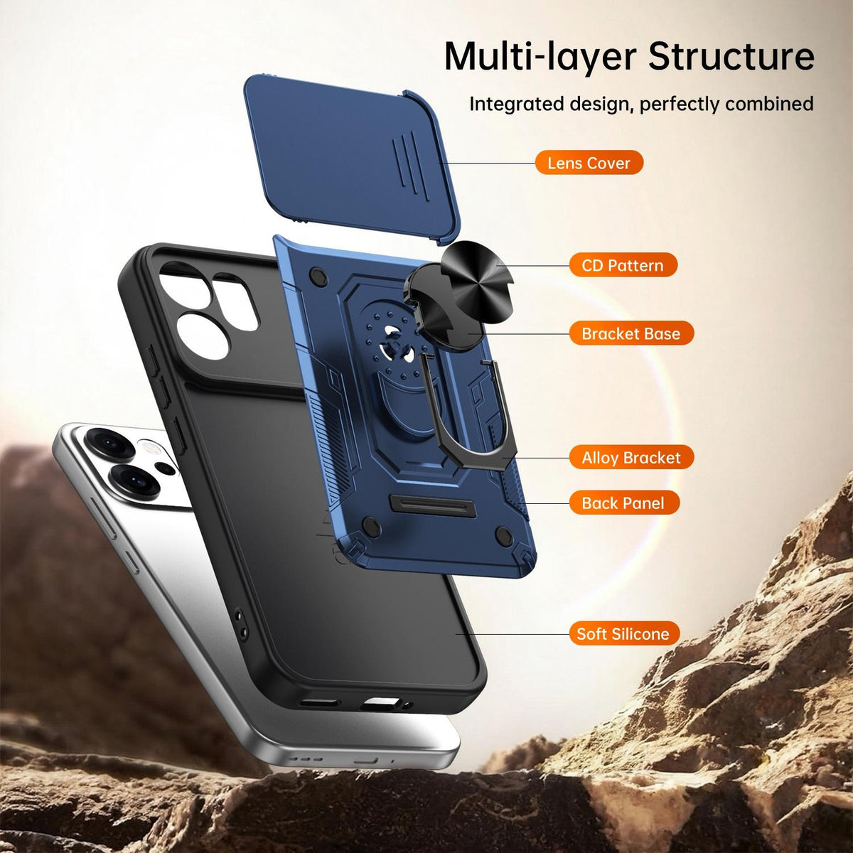 For OPPO Reno15 Pro 5G Global Nanshan Armor Sliding Camshield Ring Holder Phone Case - Black - EDA009753004C