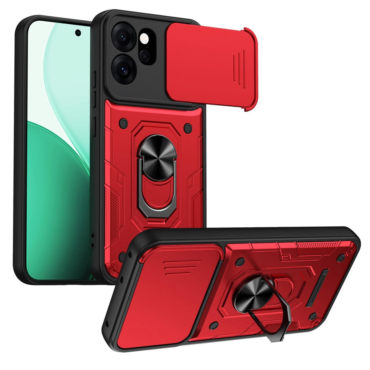 For OPPO Reno15 Pro 5G Global Nanshan Armor Sliding Camshield Ring Holder Phone Case - Red - EDA009753004D