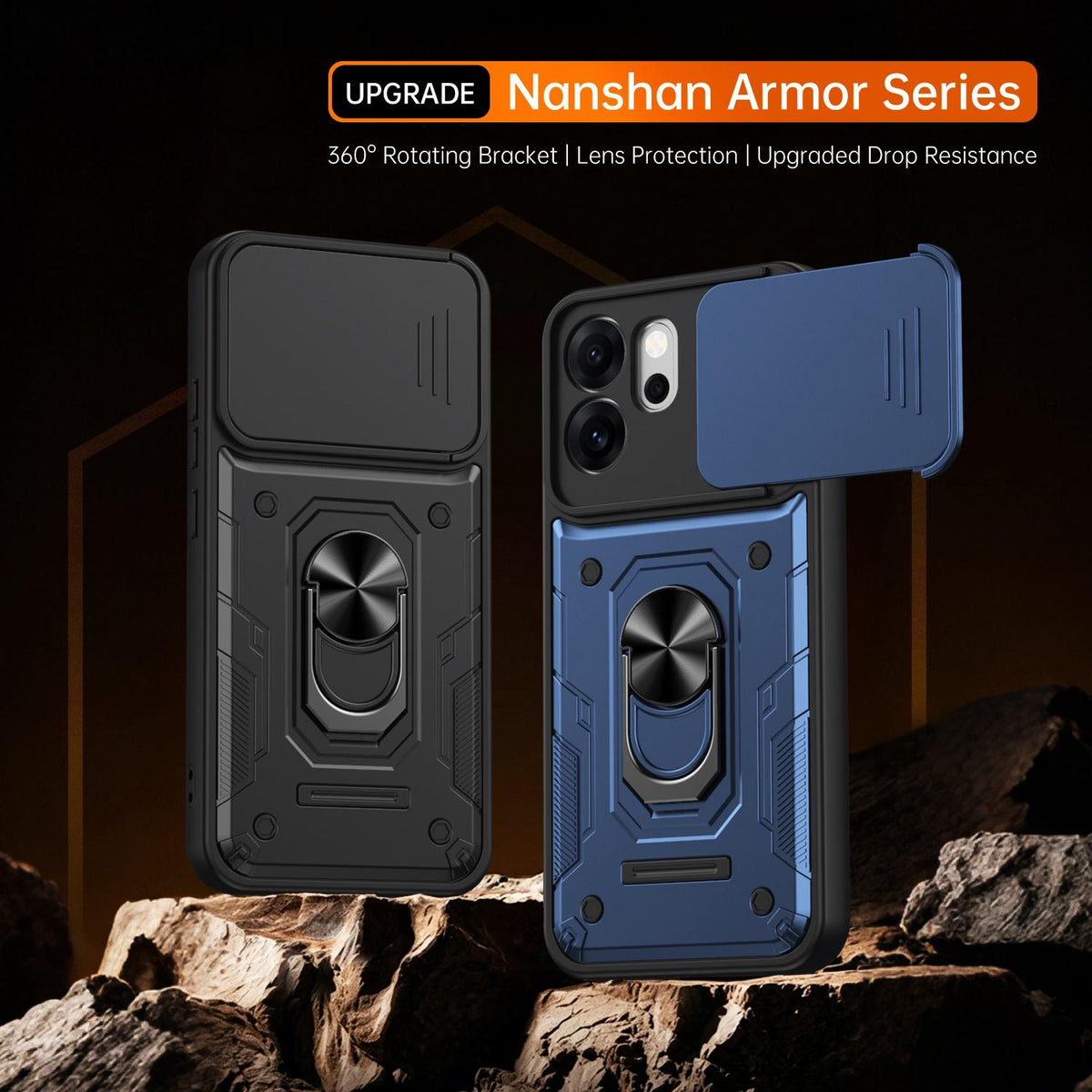 For OPPO Reno15 Pro 5G Global Nanshan Armor Sliding Camshield Ring Holder Phone Case - Red - EDA009753004D