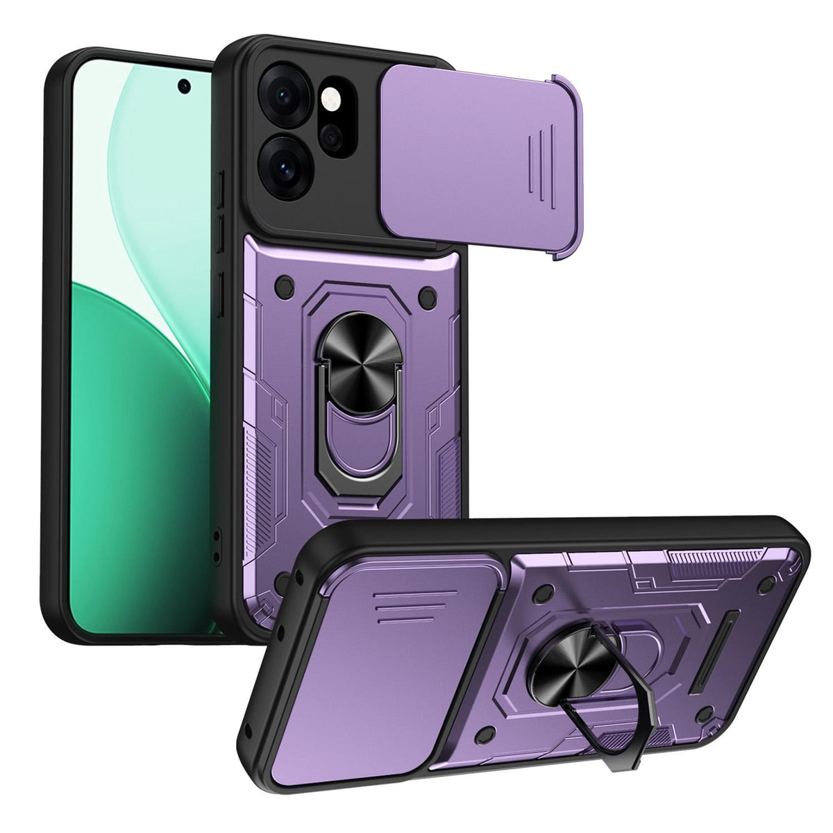 For OPPO Reno15 Pro 5G Global Nanshan Armor Sliding Camshield Ring Holder Phone Case - Purple - EDA009753004E