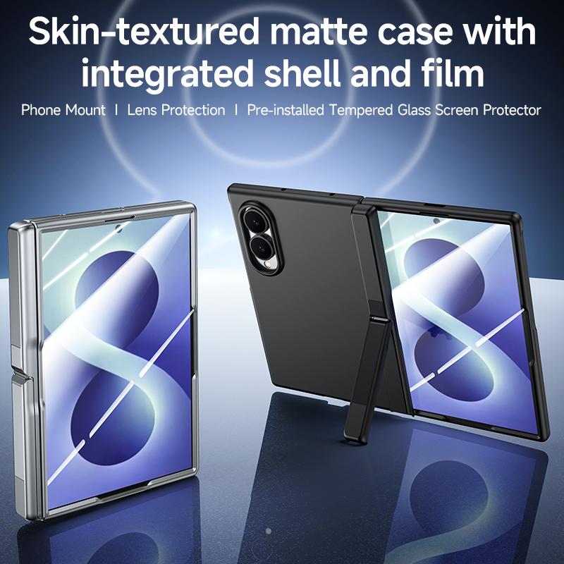 For Galaxy Z Fold8 5G Skin Feel Frosted Spray-Coated PC Hinge Holder Integrated Film Phone Case - Black - EDA009757301A