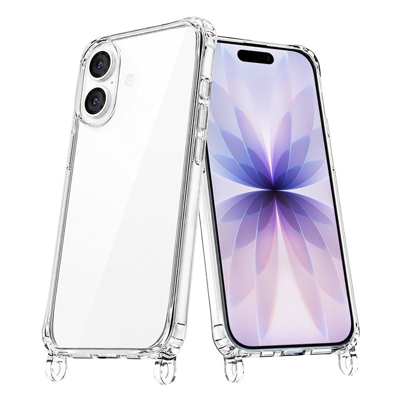 For iPhone 17 Clear Acrylic Airbag Phone Case with Lanyard Holes - Transparent - EDA009757703A