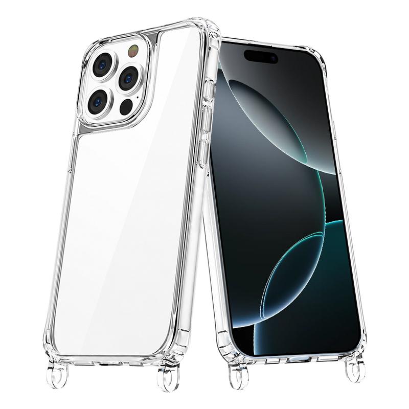 For iPhone 16 Pro Max Clear Acrylic Airbag Phone Case with Lanyard Holes - Transparent - EDA009757705A