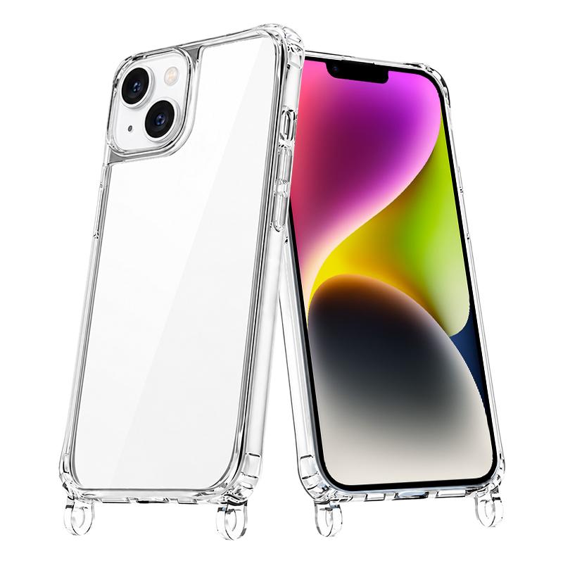For iPhone 14 Clear Acrylic Airbag Phone Case with Lanyard Holes - Transparent - EDA009757714A