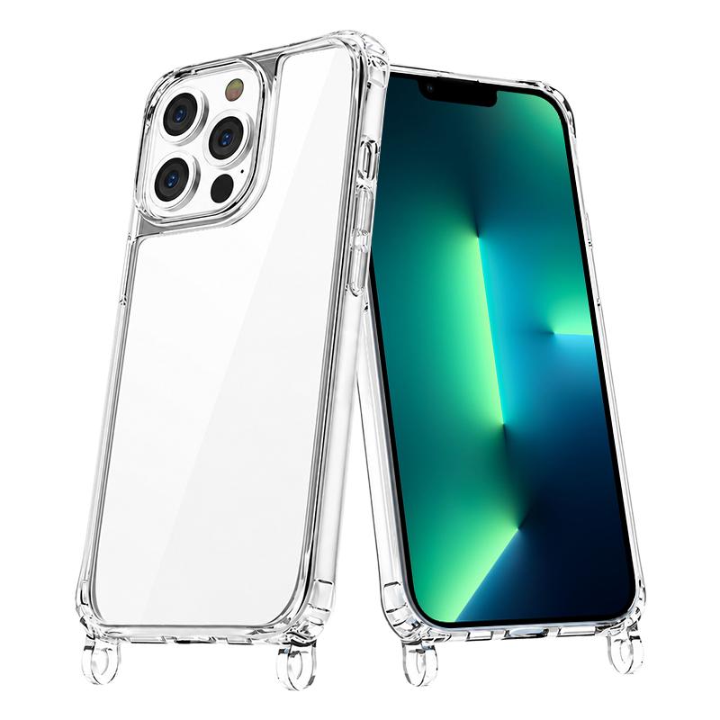 For iPhone 13 Pro Max Clear Acrylic Airbag Phone Case with Lanyard Holes - Transparent - EDA009757718A