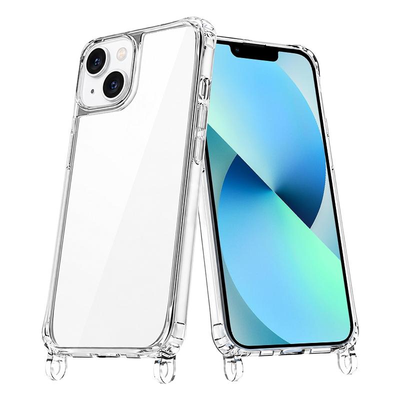 For iPhone 13 Clear Acrylic Airbag Phone Case with Lanyard Holes - Transparent - EDA009757720A