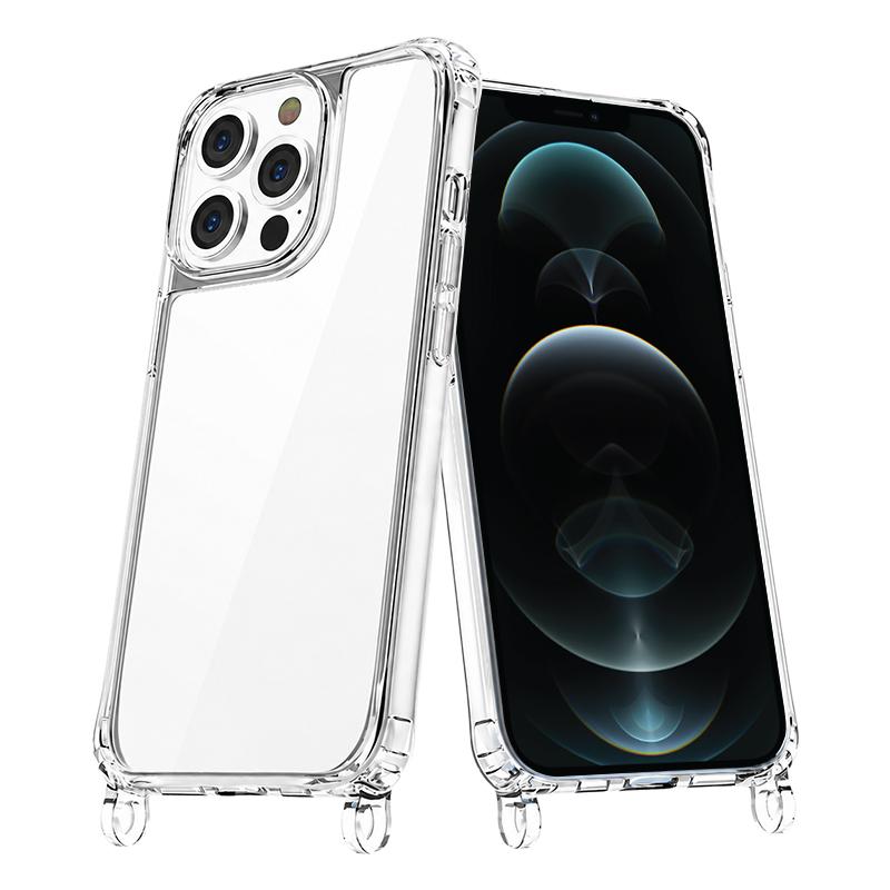 For iPhone 12 Pro Max Clear Acrylic Airbag Phone Case with Lanyard Holes - Transparent - EDA009757723A