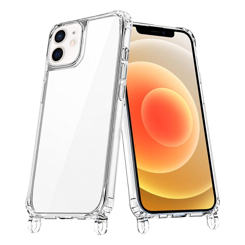 For iPhone 12 mini Clear Acrylic Airbag Phone Case with Lanyard Holes - Transparent - EDA009757724A