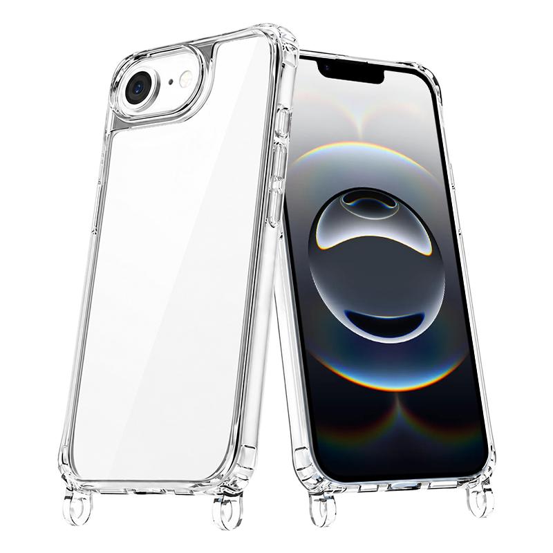 For iPhone 17e / 16e Clear Acrylic Airbag Phone Case with Lanyard Holes - Transparent - EDA009757732A