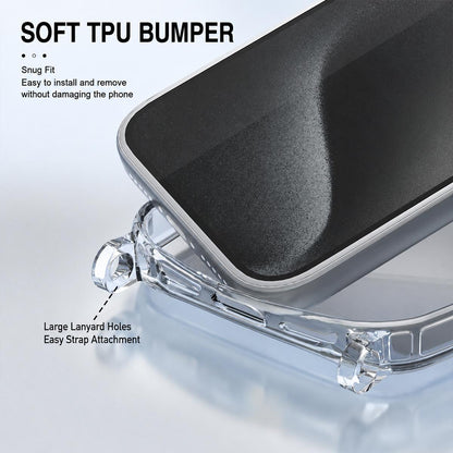 For iPhone 12 Pro Max Clear Acrylic Airbag Phone Case with Lanyard Holes - Transparent - EDA009757723A