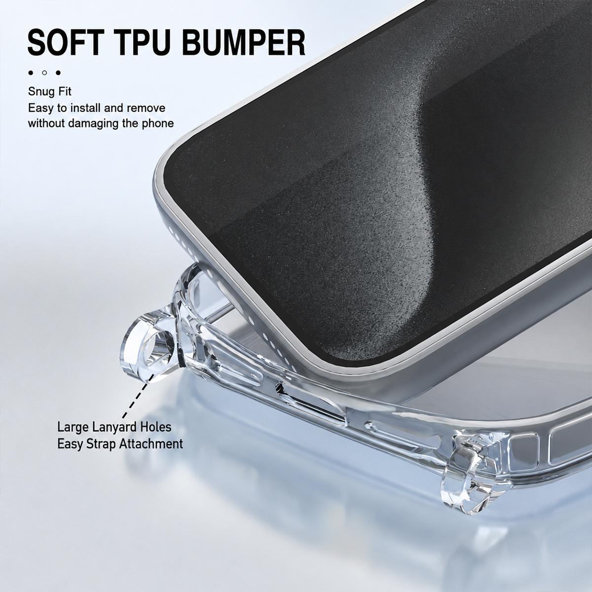 For iPhone 14 Plus Clear Acrylic Airbag Phone Case with Lanyard Holes - Transparent - EDA009757713A