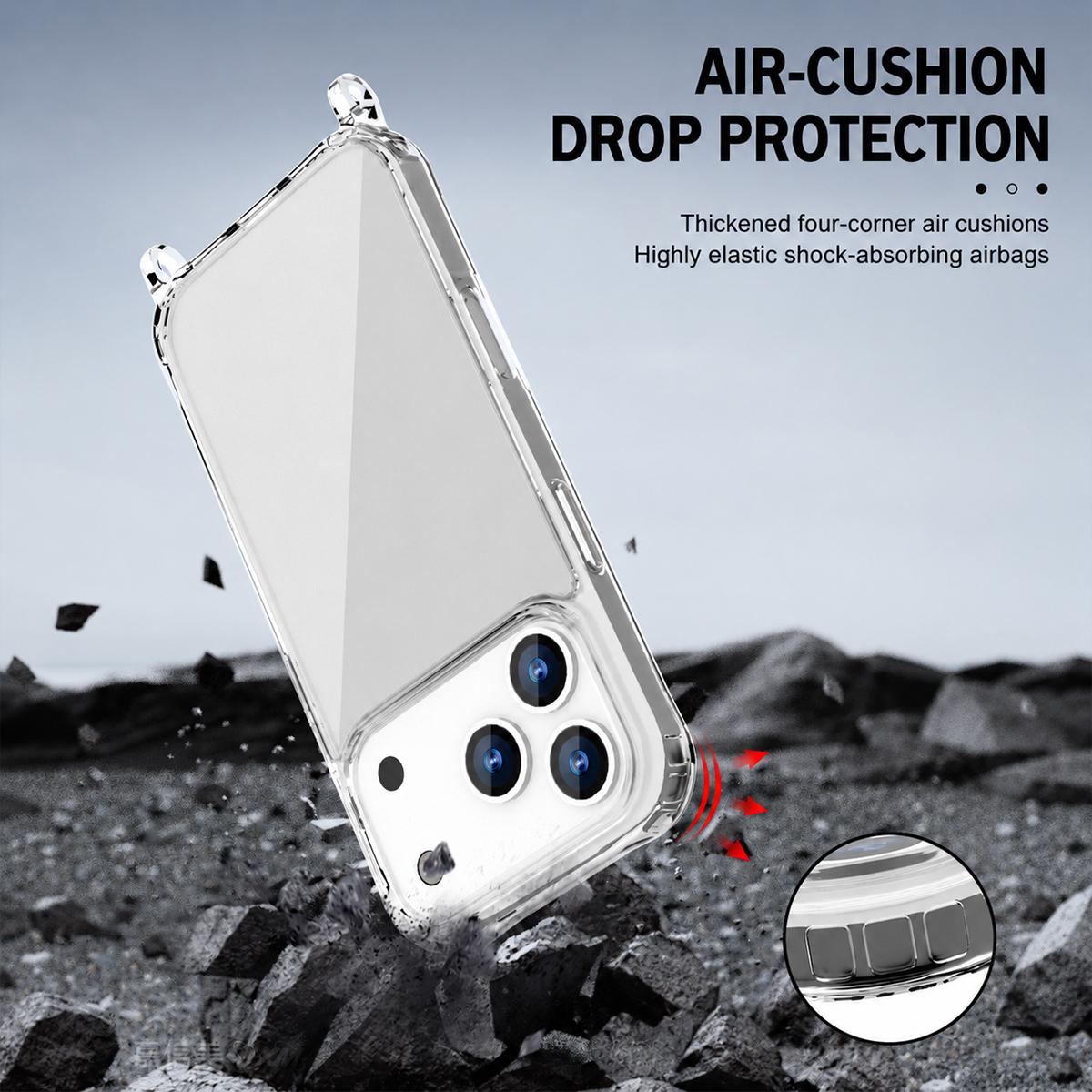For iPhone 12 Pro Max Clear Acrylic Airbag Phone Case with Lanyard Holes - Transparent - EDA009757723A