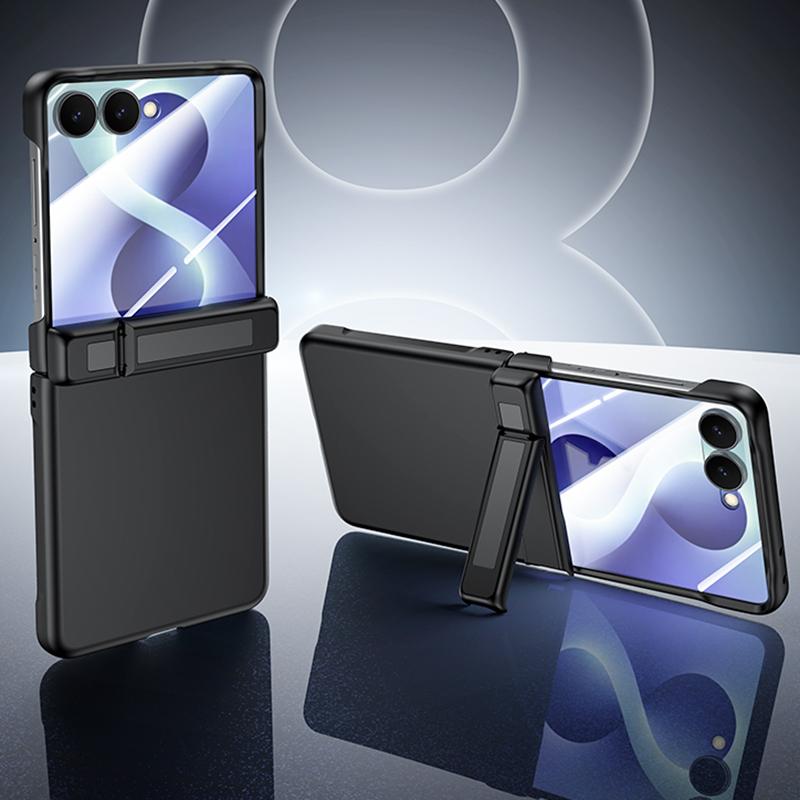 For Galaxy Z Flip8 5G Skin Feel Frosted Spray-Coated PC Hinge Holder Integrated Film Phone Case - Black - EDA009758401A