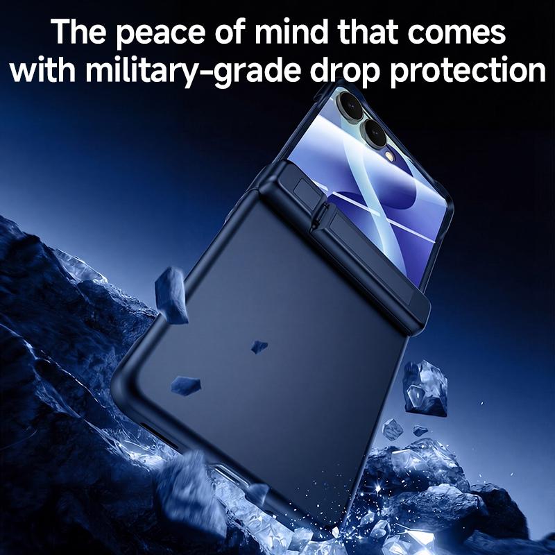 For Galaxy Z Flip8 5G Skin Feel Frosted Spray-Coated PC Hinge Holder Integrated Film Phone Case - Blue - EDA009758401C