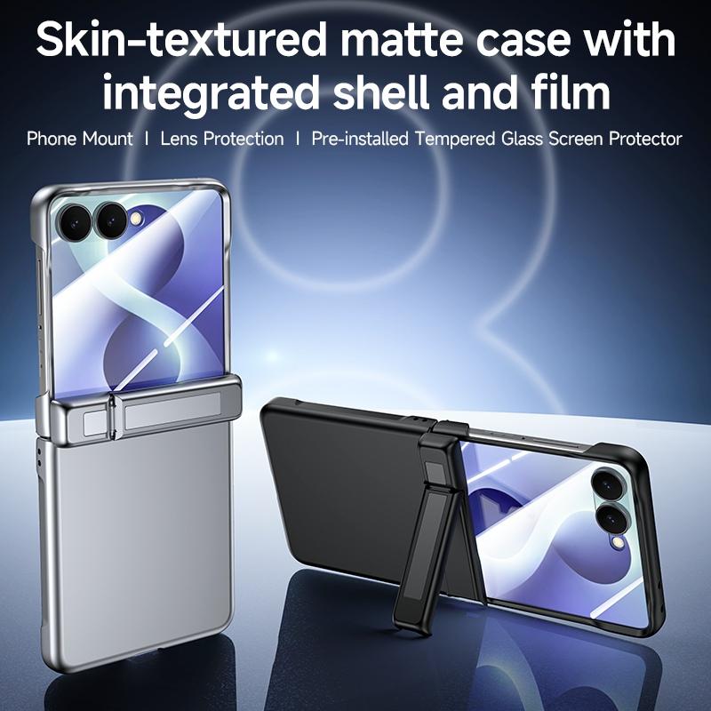 For Galaxy Z Flip8 5G Skin Feel Frosted Spray-Coated PC Hinge Holder Integrated Film Phone Case - Orange - EDA009758401E