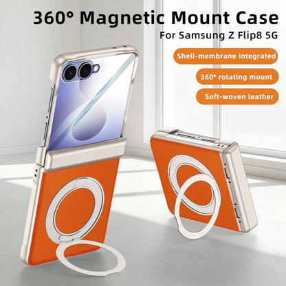 For Galaxy Z Flip8 5G Spring Hinge Vegan Leather 360 Magnetic Holder Integrated Film Phone Case - Black - EDA009759001B