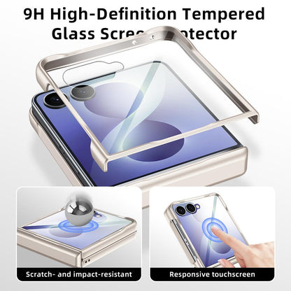 For Galaxy Z Flip8 5G Spring Hinge Vegan Leather 360 Magnetic Holder Integrated Film Phone Case - Black - EDA009759001B