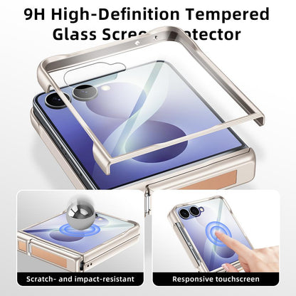 For Galaxy Z Flip8 5G Spring Hinge Holder Vegan Leather Integrated Film Phone Case - Black - EDA009759201B