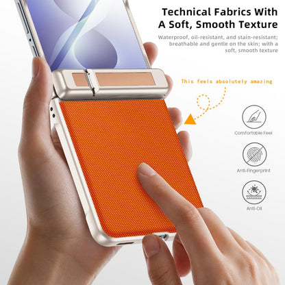 For Galaxy Z Flip8 5G Spring Hinge Holder Vegan Leather Integrated Film Phone Case - Purple - EDA009759201D