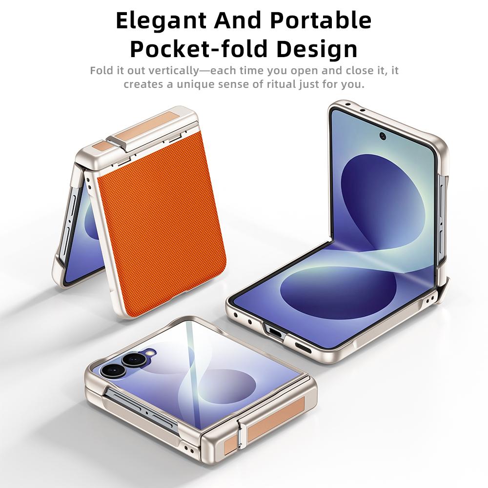 For Galaxy Z Flip8 5G Spring Hinge Holder Vegan Leather Integrated Film Phone Case - Purple - EDA009759201D