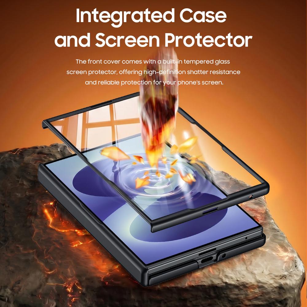 For Galaxy Z Fold8 5G Spring Hinge Vegan Leather 360 Magnetic Holder Integrated Film Phone Case - Black - EDA009759401A