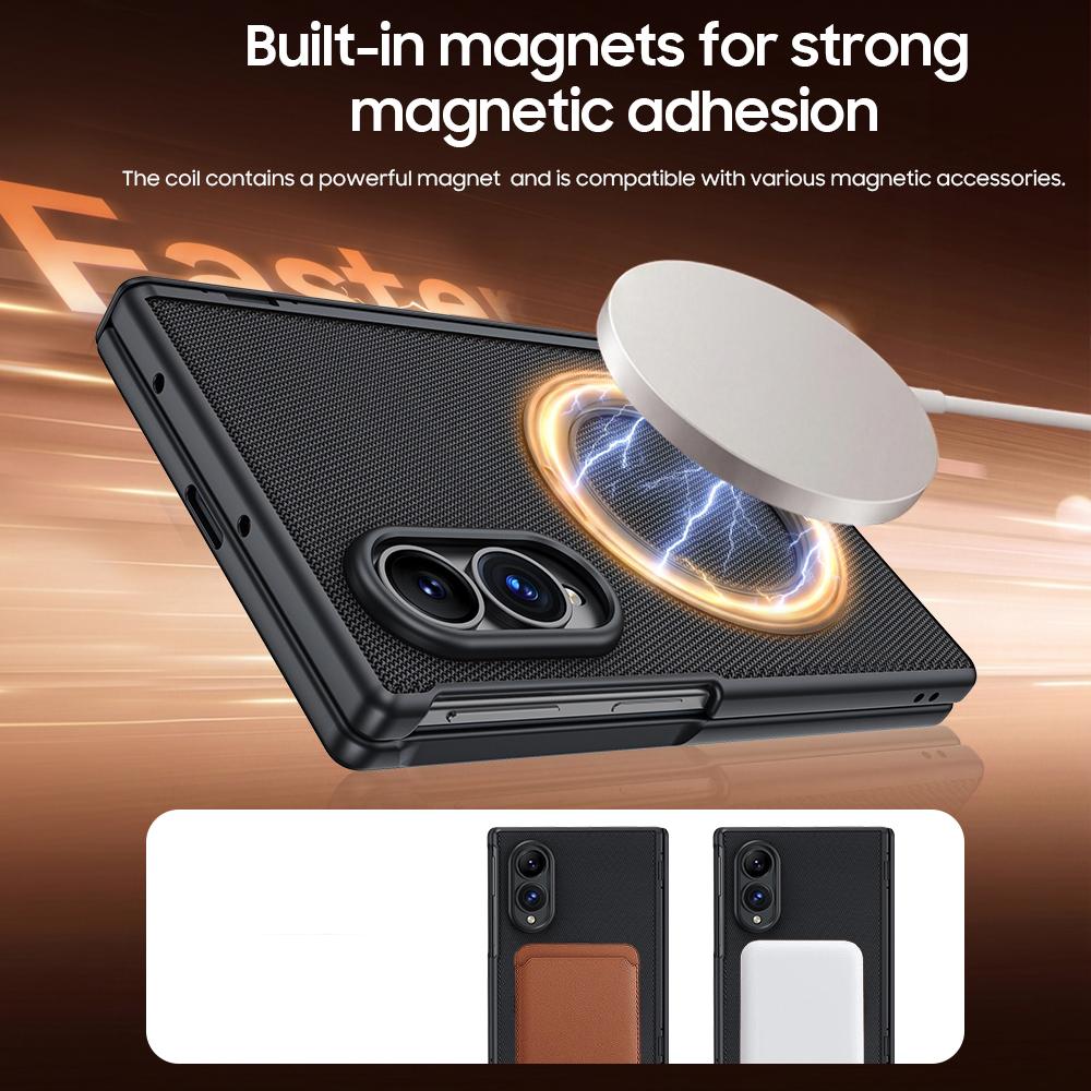 For Galaxy Z Fold8 5G Spring Hinge Vegan Leather 360 Magnetic Holder Integrated Film Phone Case - Blue - EDA009759401B