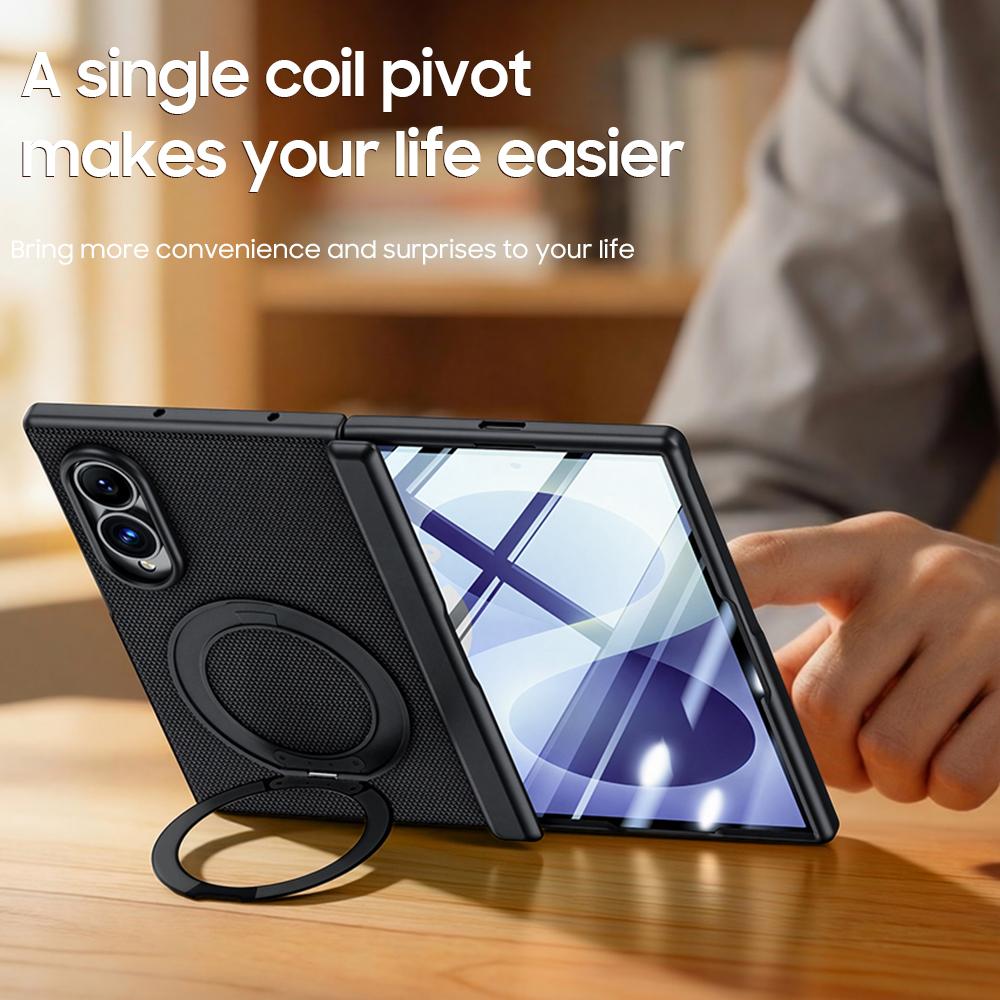 For Galaxy Z Fold8 5G Spring Hinge Vegan Leather 360 Magnetic Holder Integrated Film Phone Case - Purple - EDA009759401C