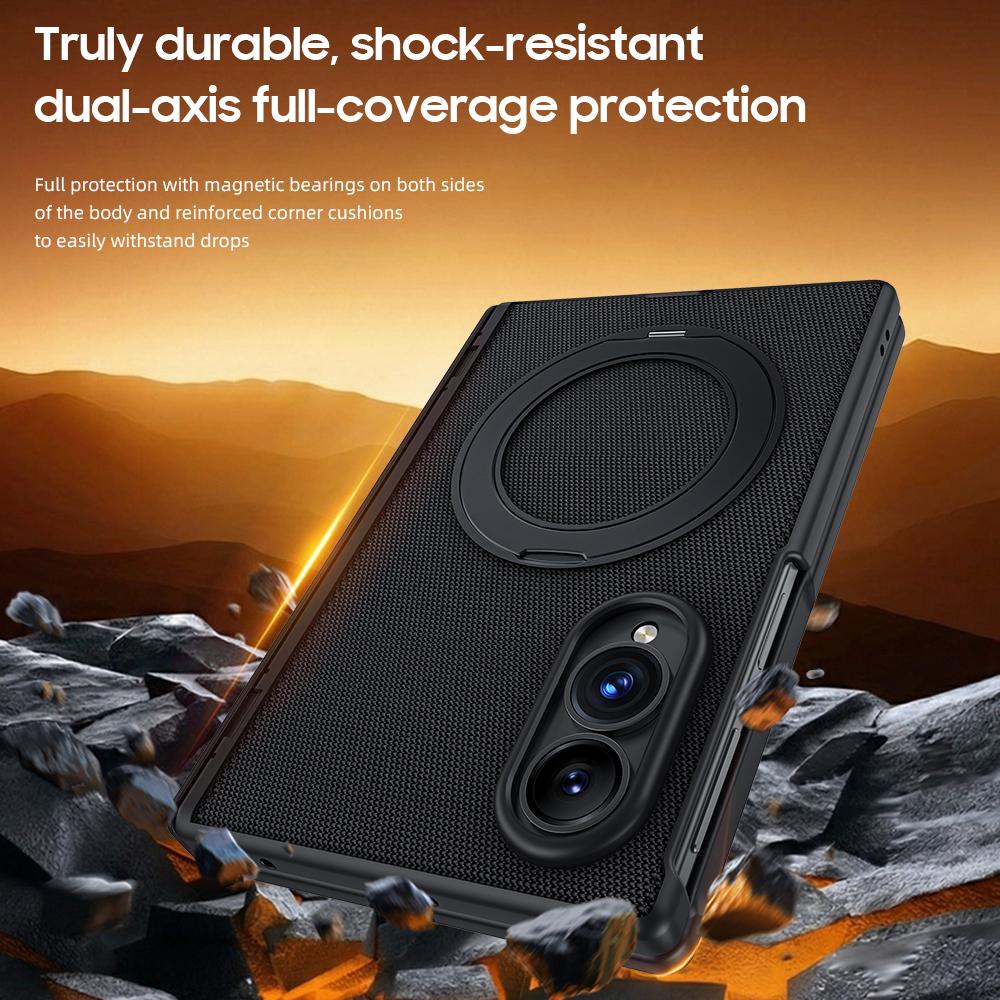 For Galaxy Z Fold8 5G Spring Hinge Vegan Leather 360 Magnetic Holder Integrated Film Phone Case - Purple - EDA009759401C
