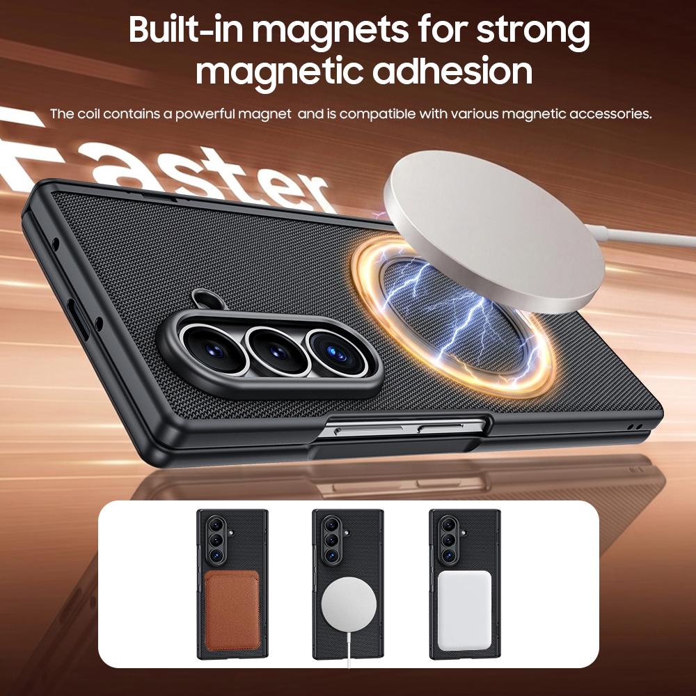 For Galaxy Z Fold8 Ultra 5G Spring Hinge Vegan Leather 360 Magnetic Holder Integrated Film Phone Case - Black - EDA009759402A