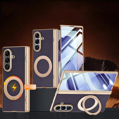 For Galaxy Z Fold8 Ultra 5G Spring Hinge Vegan Leather 360 Magnetic Holder Integrated Film Phone Case - Purple - EDA009759402C