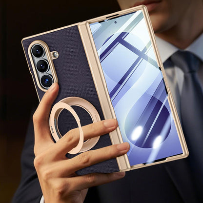 For Galaxy Z Fold8 Ultra 5G Spring Hinge Vegan Leather 360 Magnetic Holder Integrated Film Phone Case - Purple - EDA009759402C